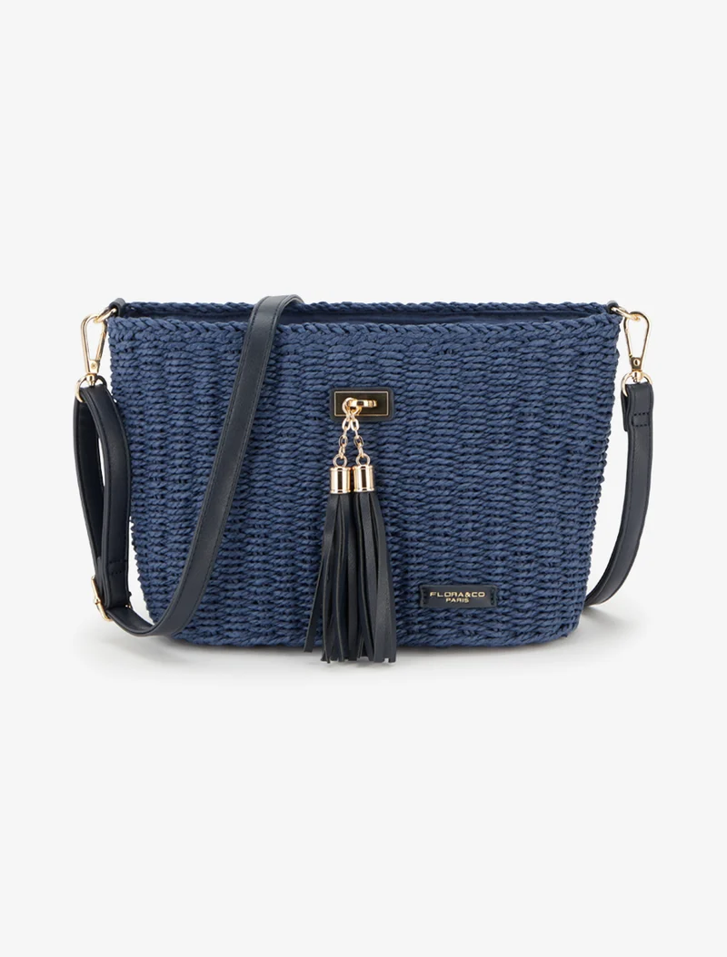 Sac besace Pénélope en raphia - Bleu