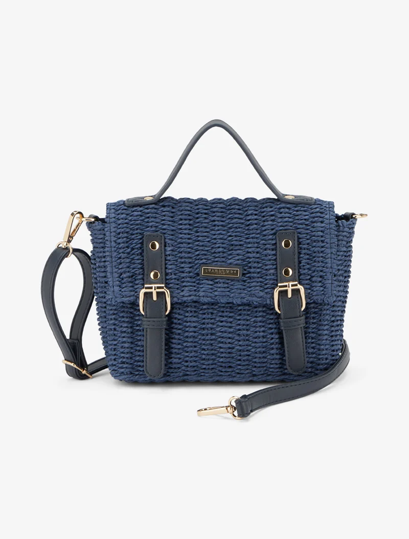 Sac besace Constance en raphia - Bleu