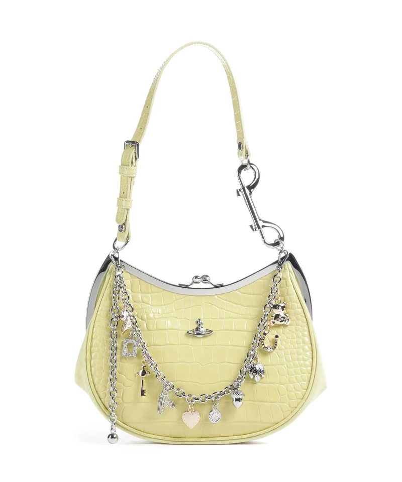 Vivienne Westwood Charm Frame Embossed Croc Sac porté épaule lime green