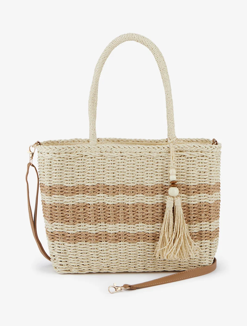 Sac cabas effet osier tressé - Beige