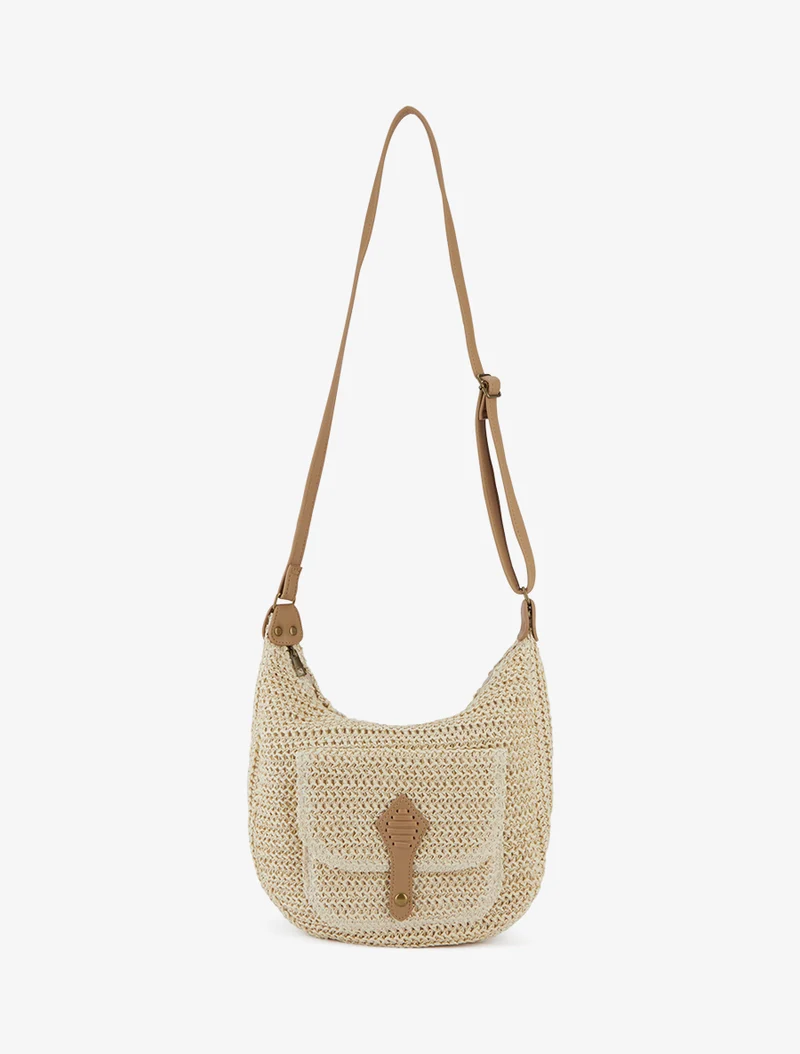Sac besace effet raphia tressé - Beige