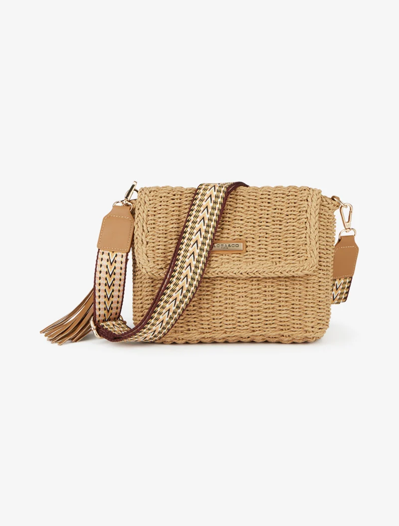 Sac besace effet raphia - Taupe