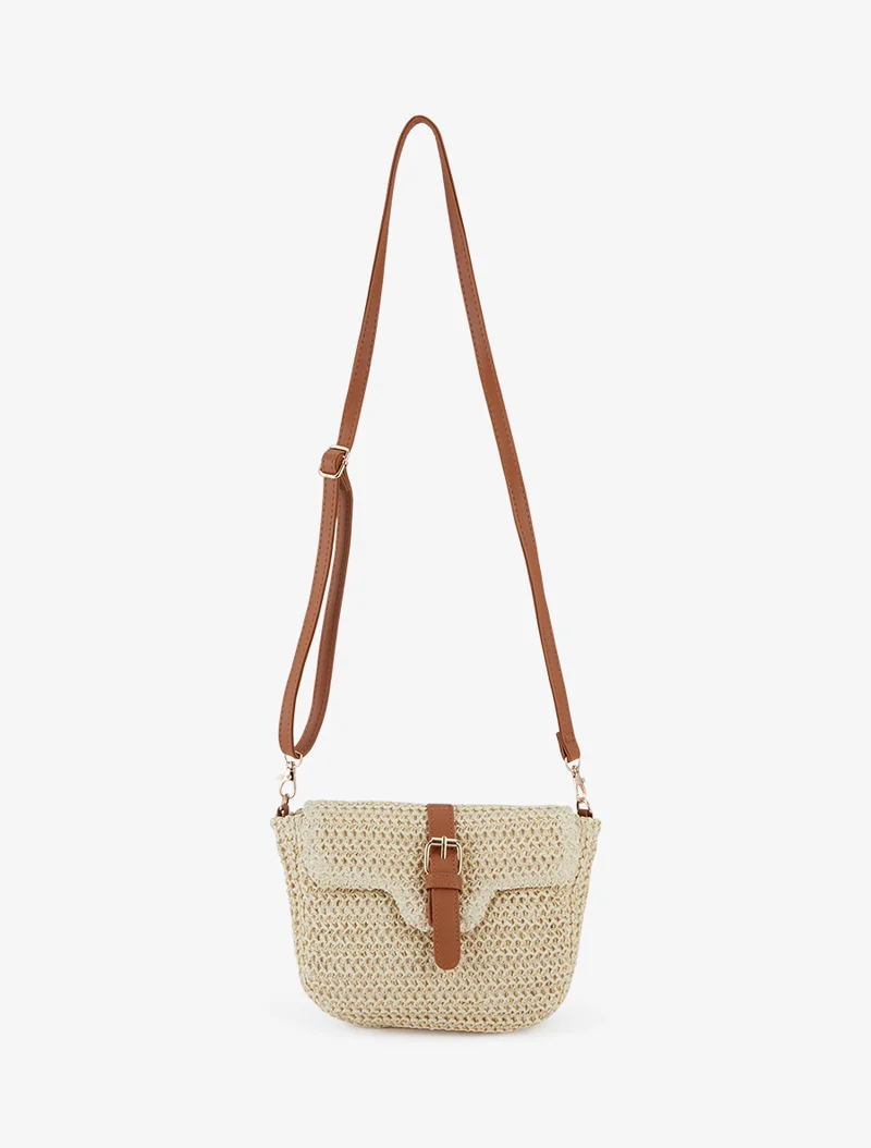 Sac besace effet raphia tressé - Beige