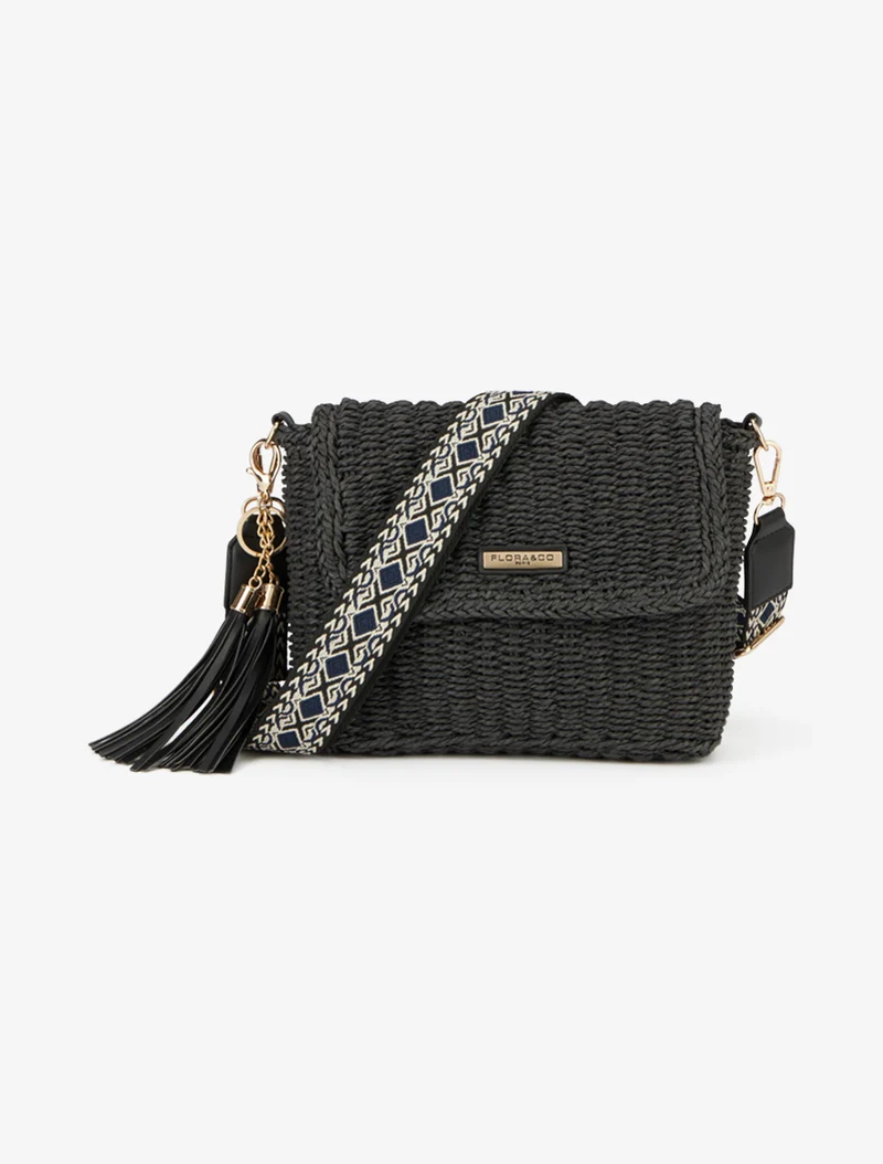 Sac besace effet raphia - Noir