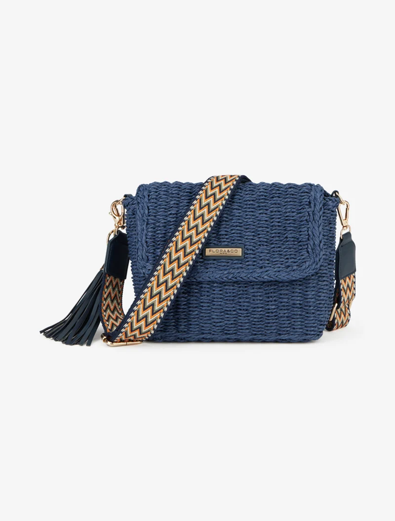Sac besace effet raphia - Marine