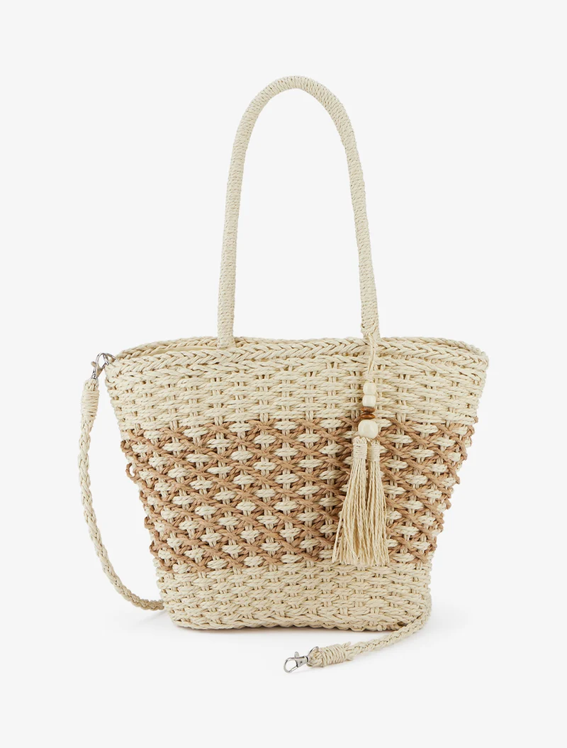 Sac cabas effet raphia tressé - Blanc
