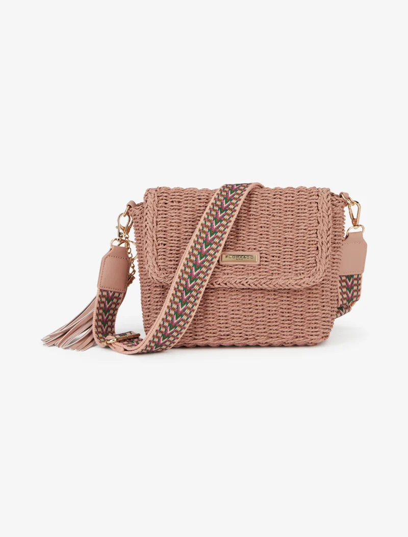 Sac besace effet raphia - Vieux rose