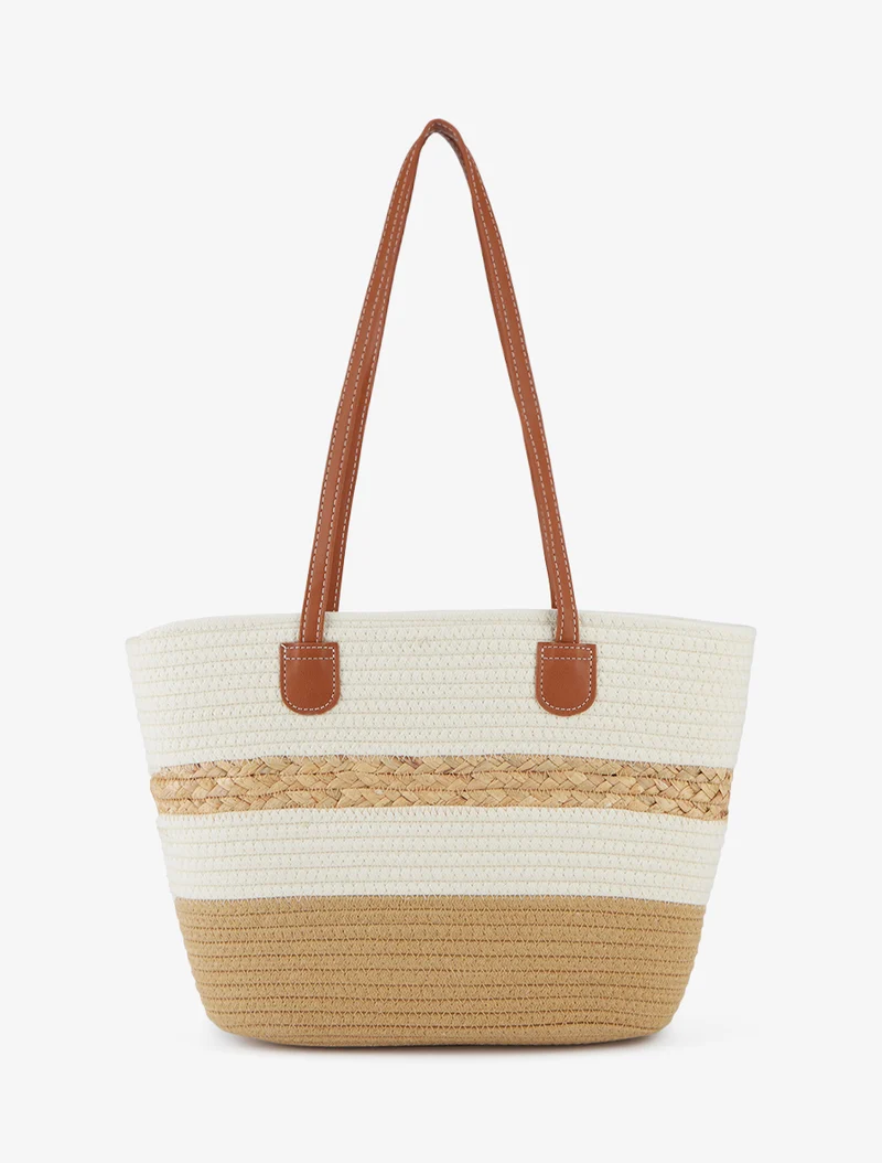 Sac cabas effet raphia tressé - Taupe