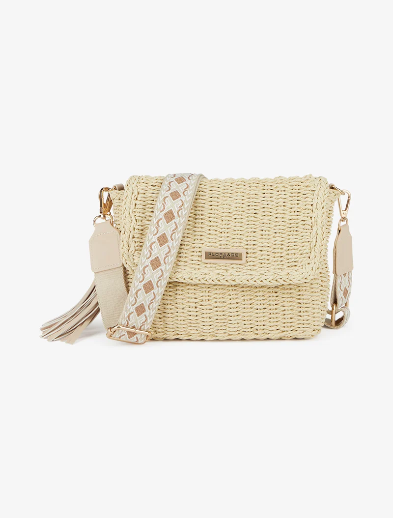 Sac besace effet raphia - Beige