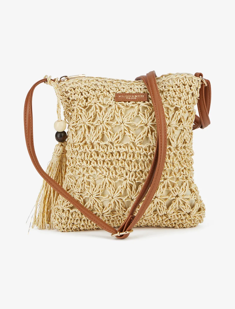 Sac bandoulière effet raphia - Beige