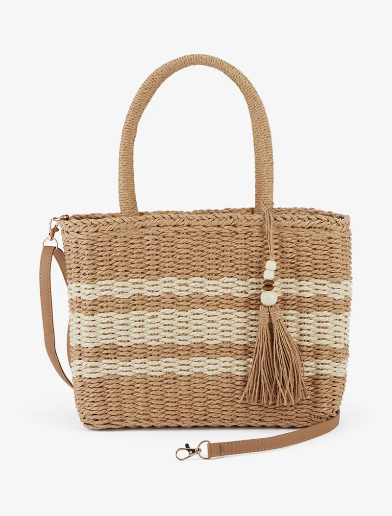 Sac cabas effet osier tressé - Taupe