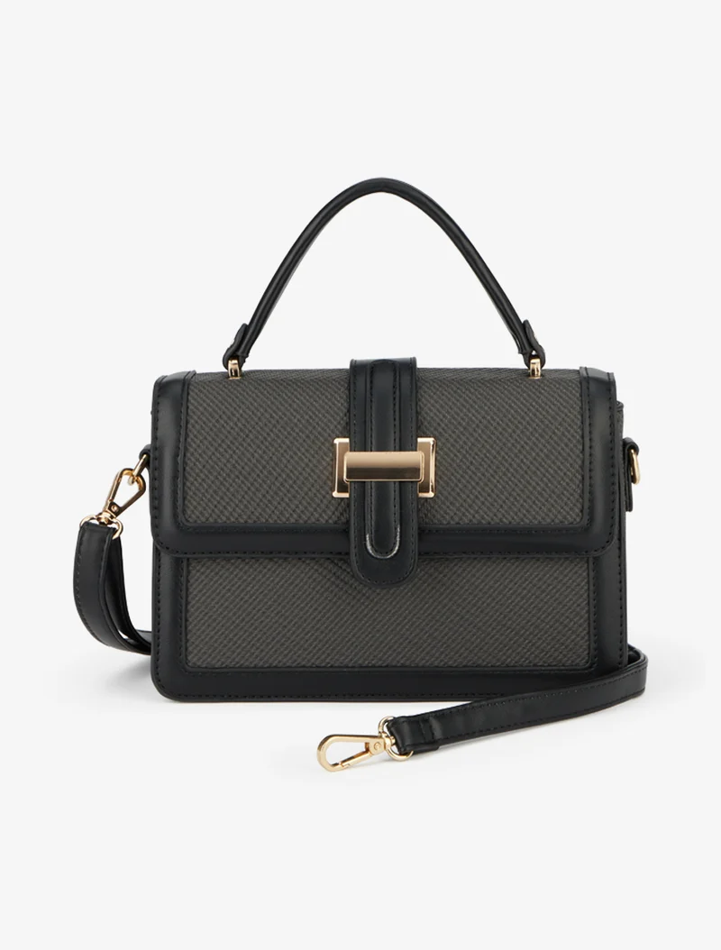 Sac besace Opal simili et tissu - Noir