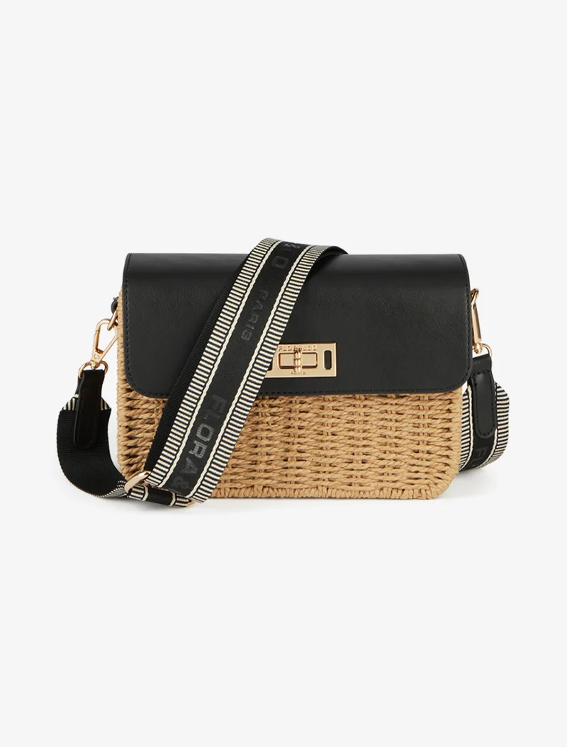 Sac besace effet raphia - Noir