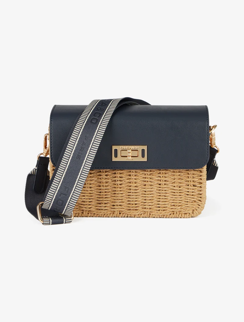 Sac besace effet raphia - Marine