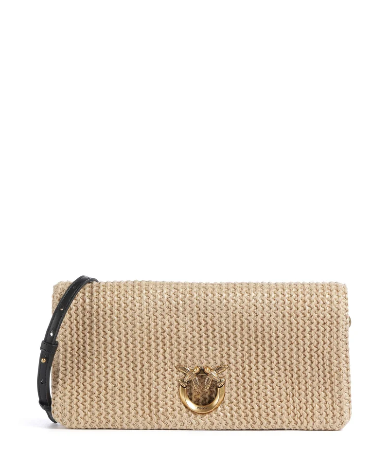 Pinko Love Click Soft Horizontal Classic Sac bandoulière rafia/nero/antique gold