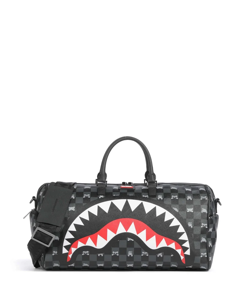 Sprayground Gray Peeking Character Check Sac week-end black