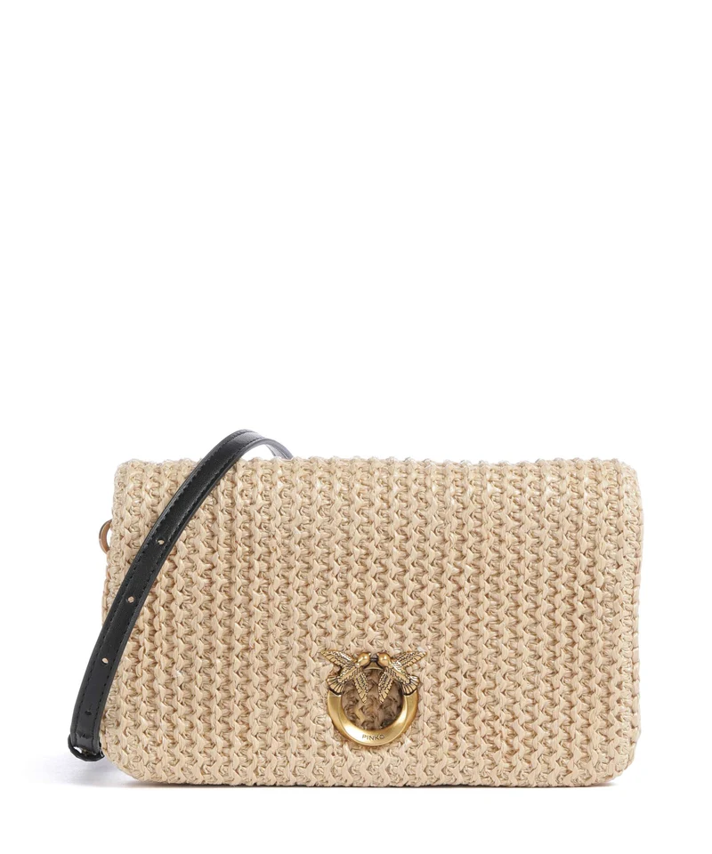Pinko Love Click Soft Horizontal Mini Sac bandoulière rafia/nero/antique gold