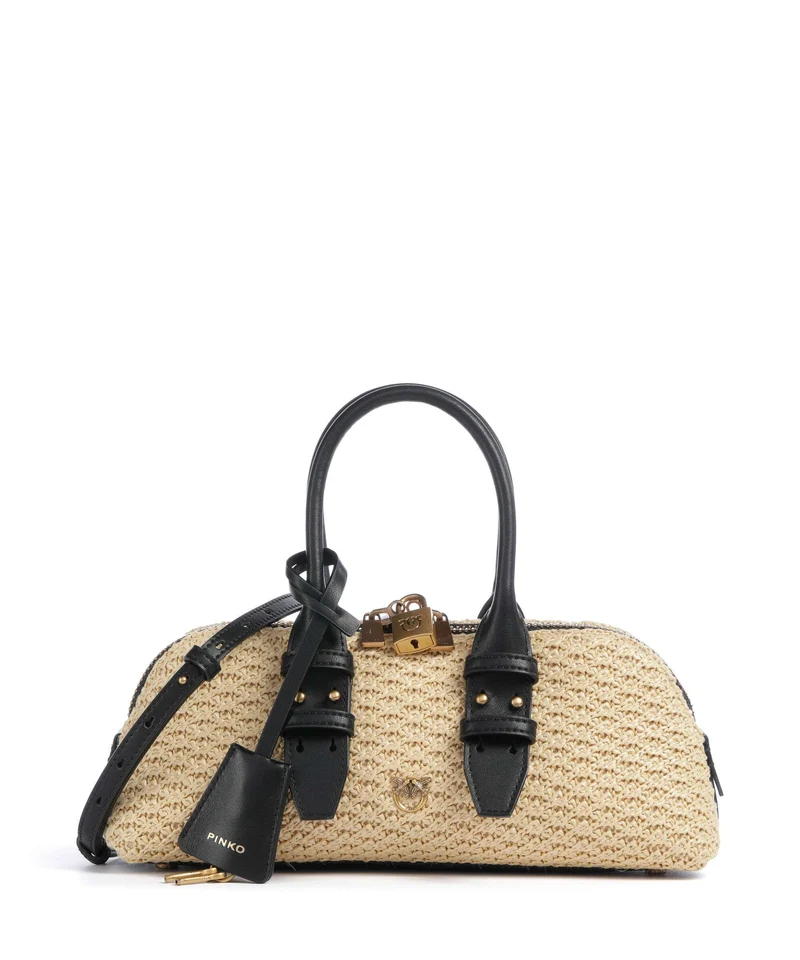 Pinko Bowling Horizontal Sac à main rafia/nero/antique gold