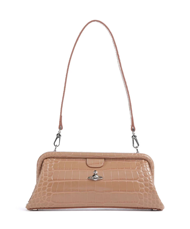 Vivienne Westwood Jane Frame Embossed Croc Sac porté épaule dusty pink