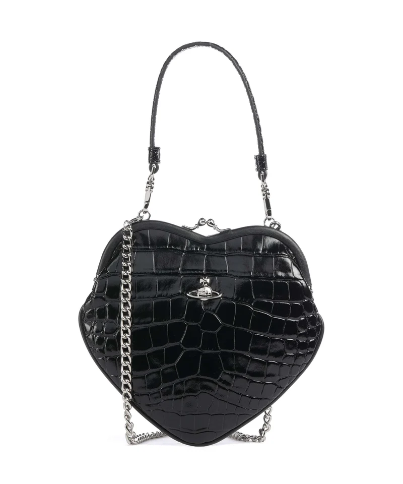 Vivienne Westwood Belle Heart Frame Embossed Croc Sac bandoulière black