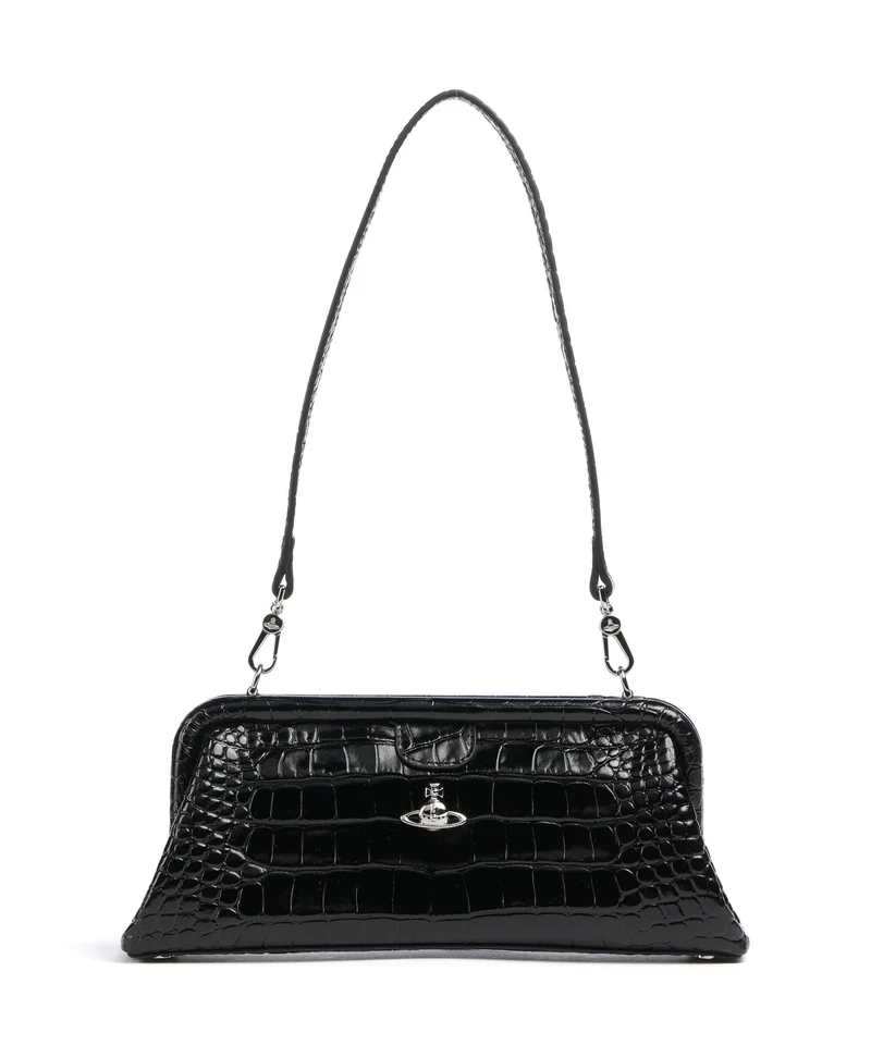 Vivienne Westwood Jane Frame Embossed Croc Sac porté épaule black