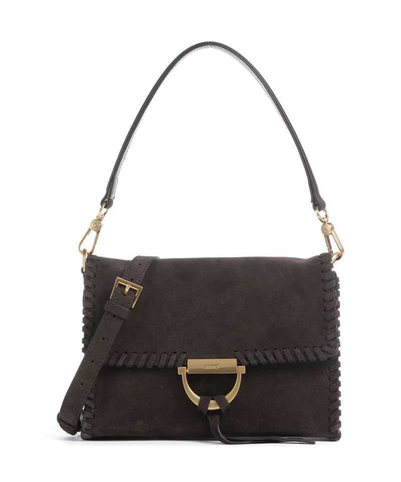 Abro Suede Temi Stitch Sac porté épaule dark brown