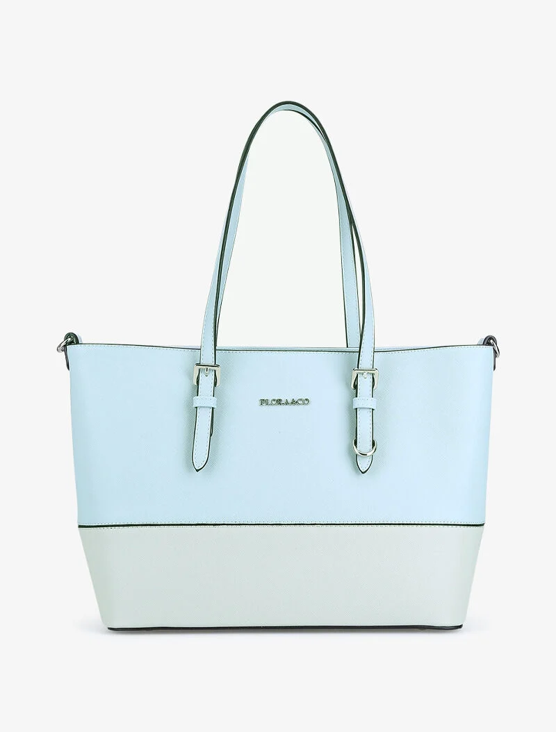 Sac cabas Amélie bicolore bandoulière - bleu ciel/gris