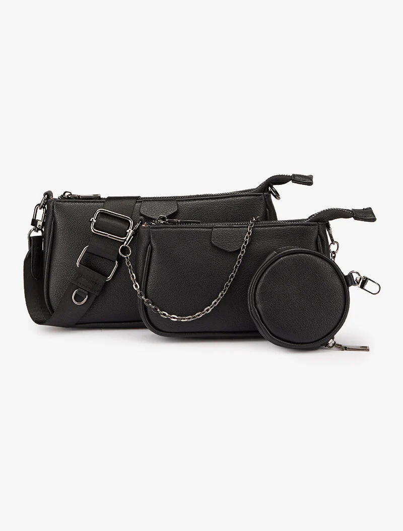 Sac besace Lysanna bandoulière satinée - noir